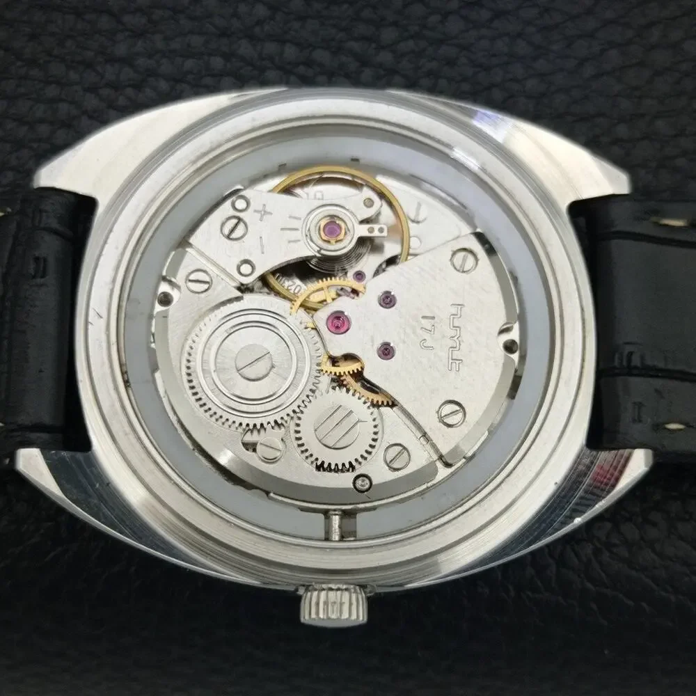Vintage 1982 HMT Manual Wound Mens Silver Watch & Blue accents